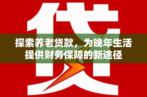 夏邑探索养老贷款，为晚年生活提供财务保障的新途径